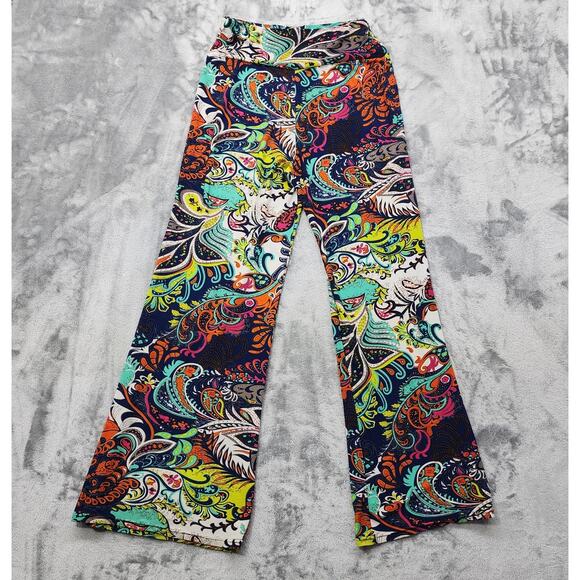 WinWin Pants Womens S-M Multicolor Floral Paisley High Waist Wide Leg Palazzo - Picture 2 of 10